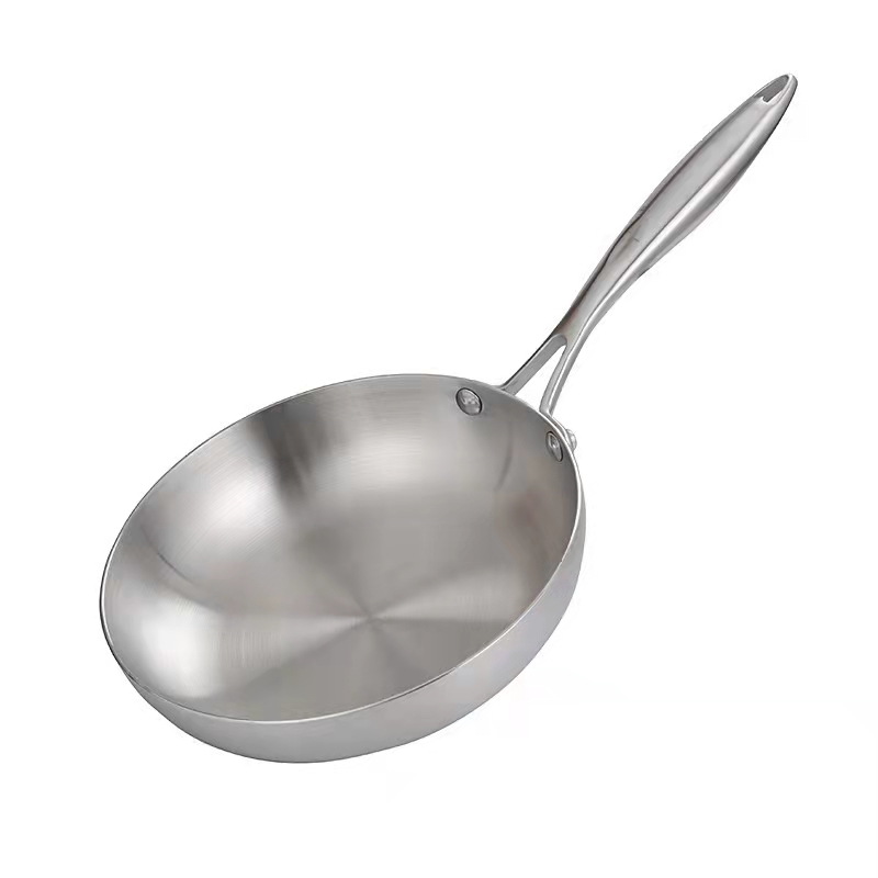 Three-layer steel single-handle frying pan